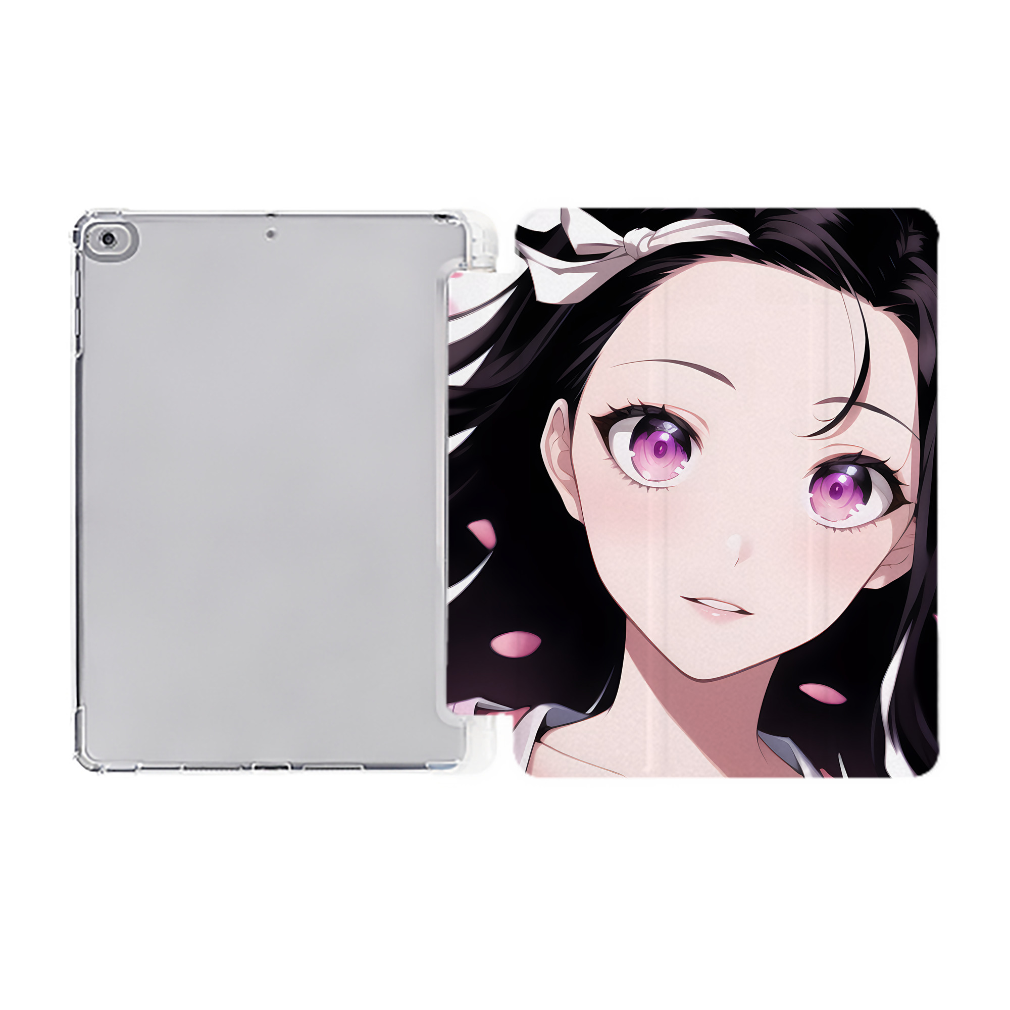 （画像用） 鬼滅の刃（きめつのやいば）竈門 禰󠄀豆子／かまど ねずこ Kamado Nezuko IPad ケース ペン収納付き 三つ折りスタンド PUレザー×シリコン 対応機種9.5/10.5/10.9インチ
